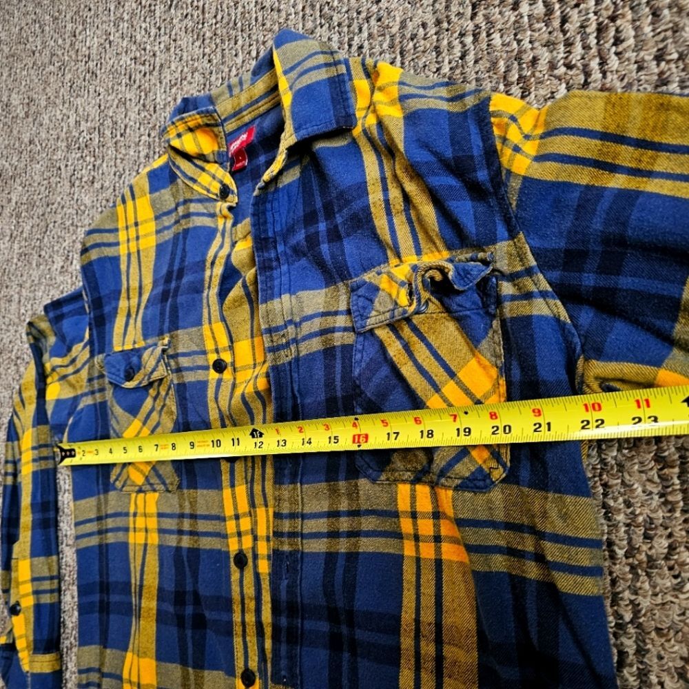 Arizona Jean Co. Blue & Gold Plaid Flannel Long Sleeve Button-Up Pockets Sz. L - Picture 7 of 8